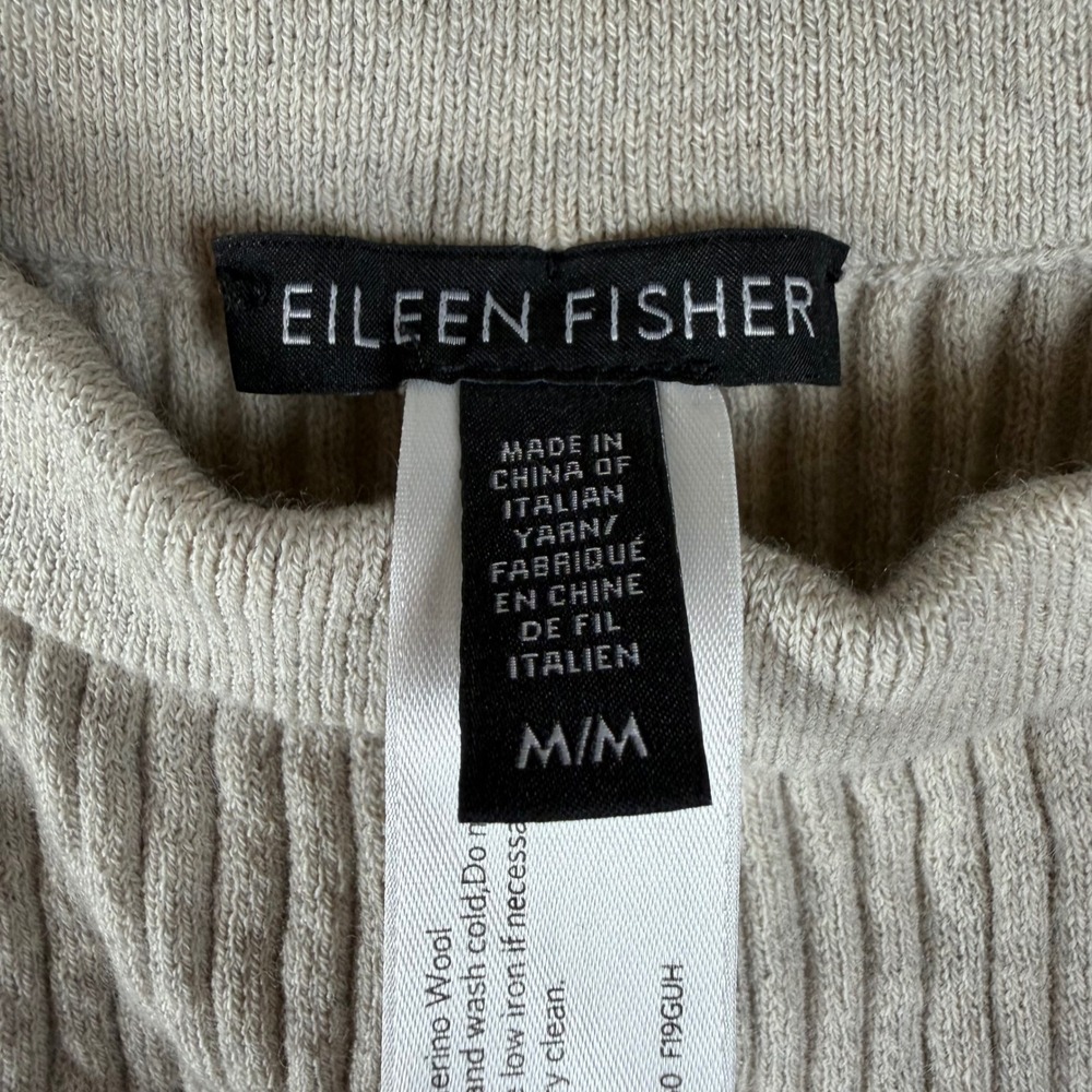 Eileen Fisher Merino Wool Ribbed Knit Midi Skirt‎ Oatmeal Beige Womens Medium - Picture 3 of 8